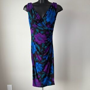 Ralph Lauren Black Midi Dress with Blue and Purple Floral